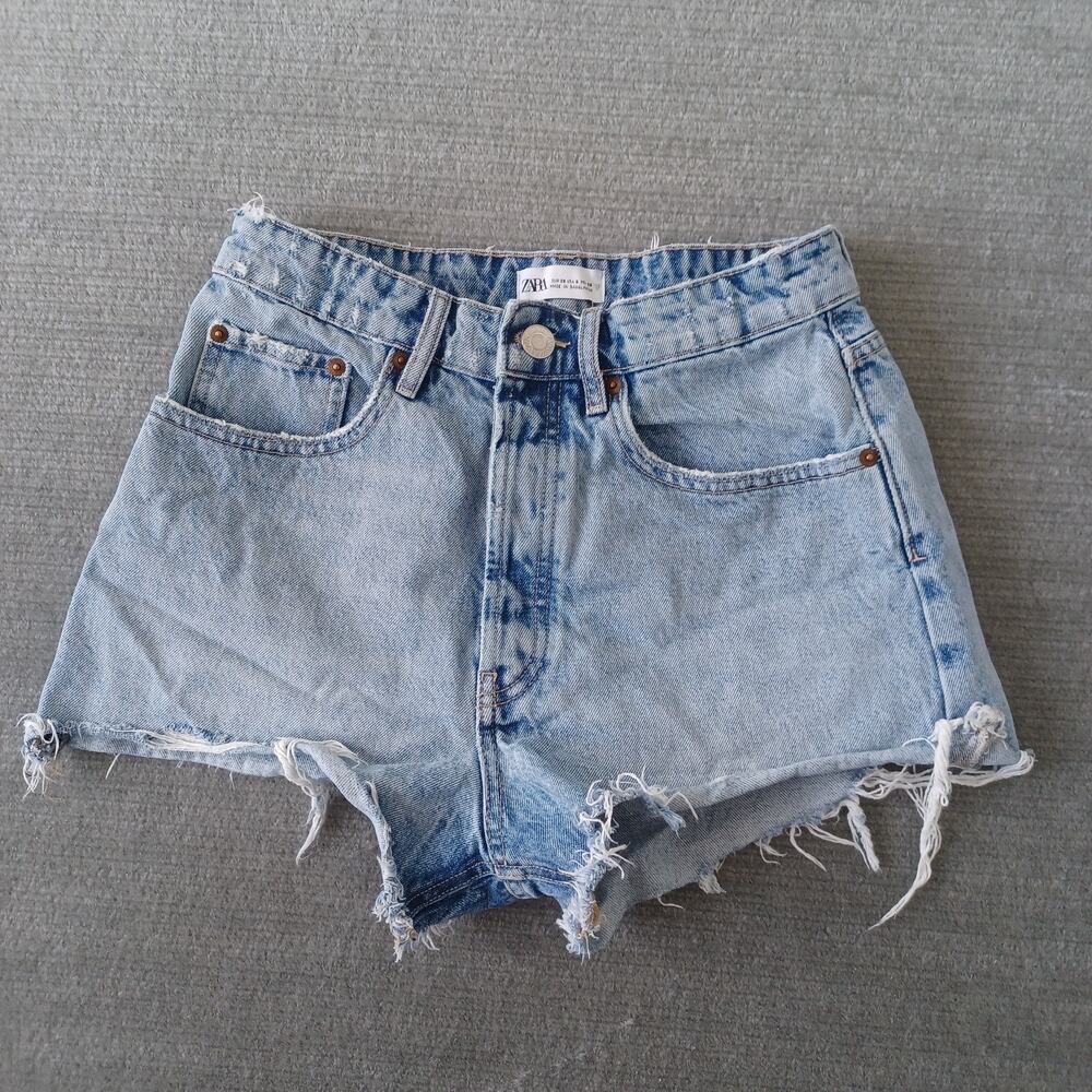Zara Shorts Women 6 Blue Denim High Rise 2" Capsule Casual Cotton Button Fly
